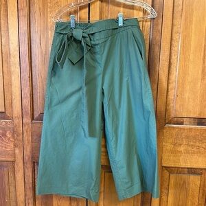 J. Crew Leaf Green Pullon Waist Tie Lined Palazzo Cropped Cotton Pants Size 4